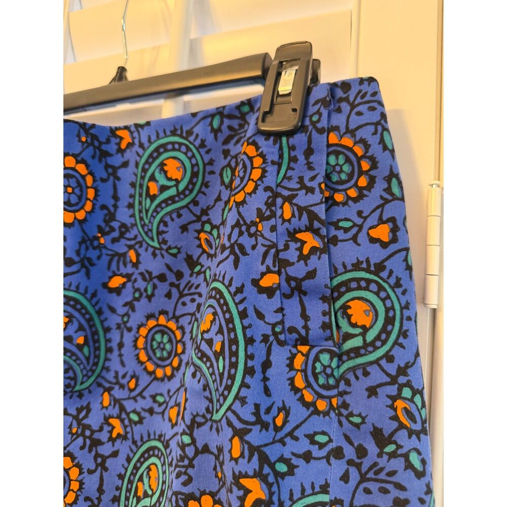 J.Crew Paisley Mini Skirt Size 12 Large L Blue Orange Cotton Stretch A Line